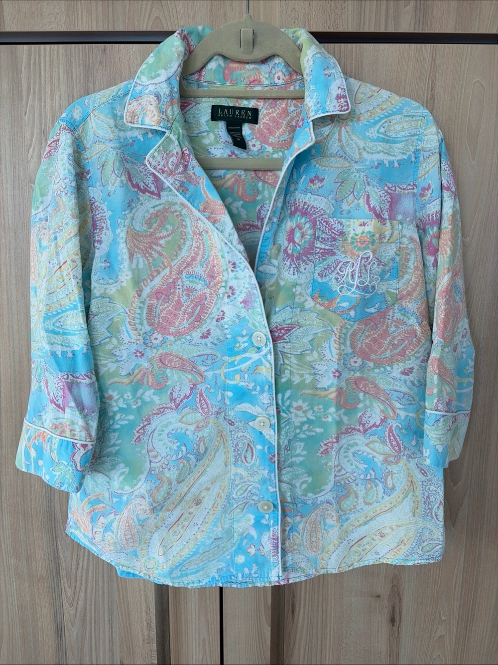 Lauren Ralph Lauren Paisley Sleep Shirt Women’s M Pastel 100% Cotton Collared